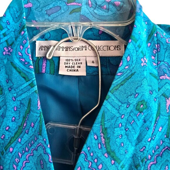 Anne Crimmins Turquoise Floral Silk Blazer & Skirt Set Size 4 Womens HS164 - Picture 8 of 12